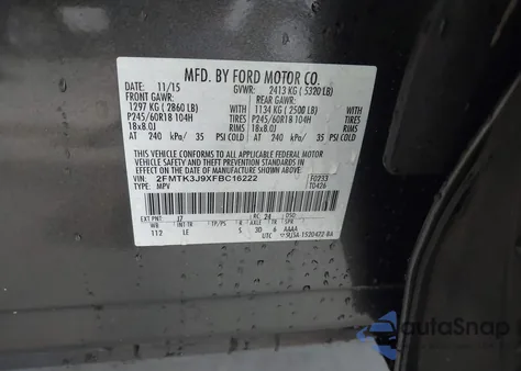 2015 Ford Edge Sel из США, поврежденный, VIN 2FMTK3J9XFBC16222